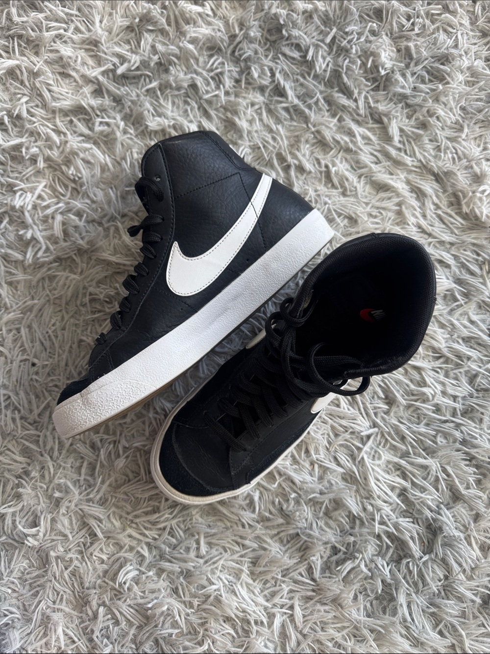 Nike Vintage Black High-Top Sneakers with White Swoosh